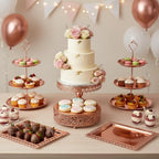 8 Pcs Cake Stands Set Metal Dessert Table Display Tiered Cupcake Holder Candy Donut Fruit Plate Cake Serving Tray Candlestick Display Treats Serving Tower for Wedding Birthday Party Decor (Rose Gold) - Image 3