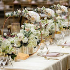 25 Set Gold Metal Floral Hoop Centerpiece with Wood Stand for Wedding Party - Image 5