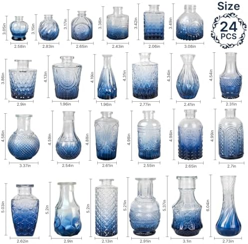 Clear Gradient Blue Glass Bud Vase Set of 24 Pcs,Small Bud Vases in Bulk,Glass Crystal Flower Vases Table Centerpieces for Party Event Wedding Decor Baby Shower Decorations (Gradient Blue, 24 Pcs) - Image 5