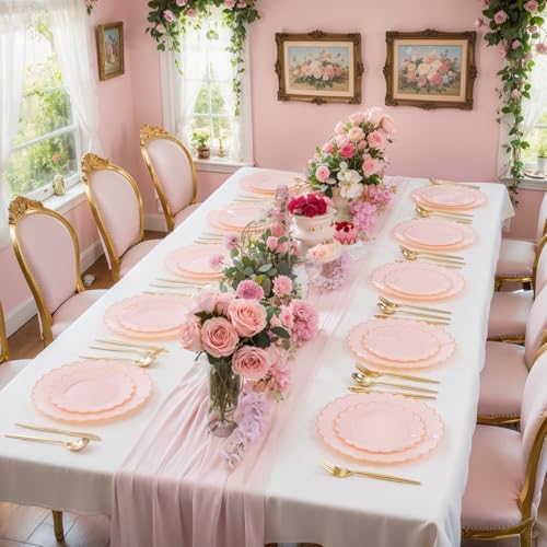 LIYH Pink Gold Rim 120 Pcs Scalloped Plastic Plates For Baby Shower Party - Image 6