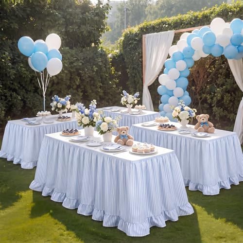Flutesan 14 ft Blue Stripped Table Skirt for Rectangle Tables - Image 6