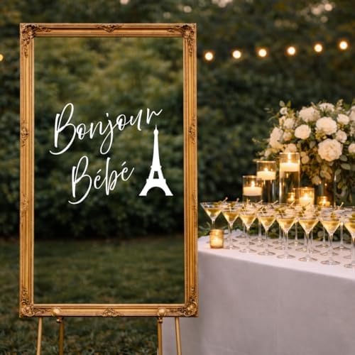 French Baby Shower Decal Bonjour Bebe Custom Mirror Backdrop Decal Eiffel Tower Theme - Image 2