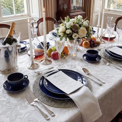 KIRE 200PCS Blue Plastic Plates with Silver Rim - Navy Blue Plastic Plates Include 100 Dinner & Dessert Plate - Heavy Duty Dark Blue Disposable Plate for Wedding/Parties - Image 4