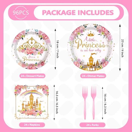Grencian 96Pcs Princess 1st Birthday Party Decorations for Girls, Serves 24 - Image 5