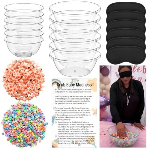 6 Set Funny Baby Shower Games, Bowls Blindfolds Babies Beads by Unknown
