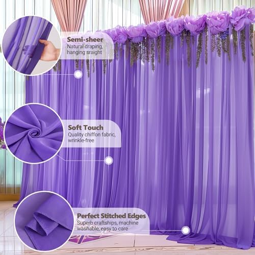 20ft x 10ft Purple Backdrop Curtains, Wrinkle-Free Sheer Chiffon Fabric Photo Backdrop Drapes for Wedding Arch Party Ceremony Stage Photography Decorations - Image 6