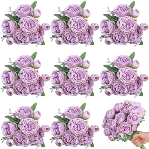 8 Bundles Artificial Peony Centerpiece Flowers,Light Purple by Yuxung