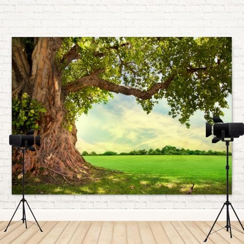 20x10ft Spring Backdrop Huge Tree Nature Scenery Photography Background Rural Scene Green Grass Field Girls Kids Birthday Baby Shower Banner Decorations Wedding Portrait Photo Booth Prop - Image 4