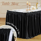 PARTISKY 17ft Length Black Satin Table Skirt for Rectangle Tables-Wrinkle Resistant Ruffle Table Skirting Glitter Desk Cover Skirt for Wedding Birthday Party Office School Dorm Desk Trade Show Decor - Image 5