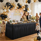 Black Polyester Table Cloths for Rectangle 6 Foot Tables, 1 Pack Wrinkle Free Tablecloths Stretchy Banquet Ruffle Fitted Table Cover Desk Skirt for Parties Wedding Birthday Baby Shower - Image 7
