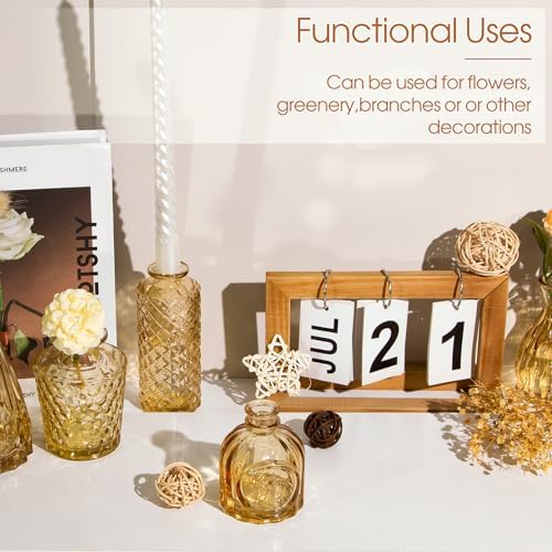 TBWIND Gold Amber Glass Bud Vases Set of 12, Small Vases for Flowers - Image 6