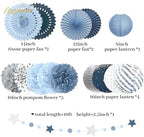 Dusty Blue Party Decorations, 19PCS Hanging Paper Lanterns Fans Tissue Pom Poms Swirls 5 Rolls Crepe Paper for Wedding Birthday, Something Blue Bridal Shower Bachelorette Party Baby Shower Decorations - Image 7