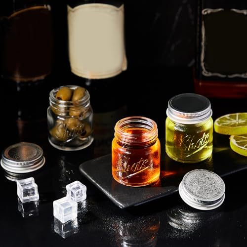 Tessco for you Mini Mason Jar Shot Glasses with Lids 2 oz Dishwasher Safe Mason Canning Jars for Bachelorette Wedding Party Favors Bar Drinks Home Desserts Honey Jam Candy(Clear,72 Pcs) - Image 4