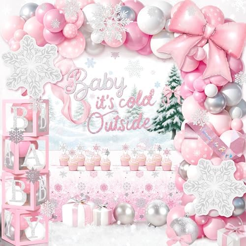 Kriyokiaa Baby Its Cold Outside Baby Shower Decorations, Pink Winter by Kriyokiaa