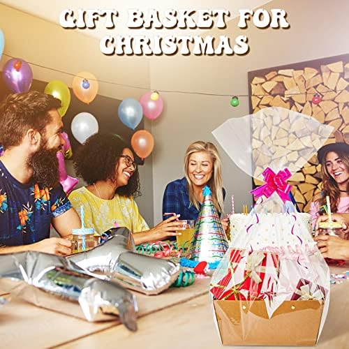 Tuanse 30 Pcs Basket for Gift Empty DIY Bulk Gift Basket Kit with Handle Kraft Cardboard Tray with 30 Bag 30 Bow Market Tray for Wedding Party, Brown, 12.6 x 9.8 x 5.9 in - Image 6