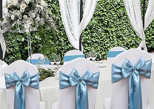 50 Pack Dusty Blue Chair Sashes, Satin Chair Ribbons for Wedding Party Birthday Reception Decorations, Dusty Blue Satin Chair Bows for Chairs - Image 3