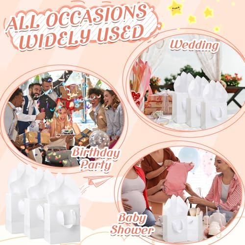 Qilery 50 Pcs Wedding Paper Gift Bags Bulk with Tissue Paper Small Gift Bags with Handle and Tags for Birthday Wedding 4th of July Party Business(White,4.7 x 2.4 x 3.9'') - Image 6