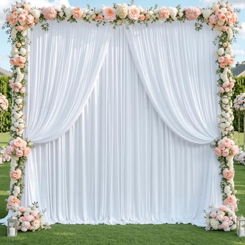 10x10ft White Backdrop Curtain for Wedding Parties Wrinkle Free Fabric White Drapes Backdrop Decoration for Baby Shower Birthday Photography Decoration 2 Panels, 5ft x 10ft - Image 4