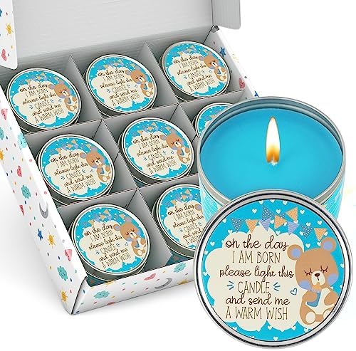 Majestic Zen Baby Shower Candle Favors for Boy |9-Pack Scented Soy Wax Candles with Fresh Baby Powder |Long Lasting 40 Hour Burn Party Favors |Unique Keepsake Baby Shower Gifts & Gender Reveal Favor by MajesticZen