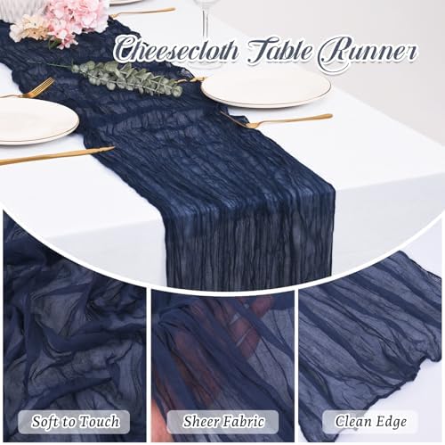 12 Pack Navy Blue Cheesecloth Table Runners 21x120 Inch Boho Gauze Table Runner 10FT Long Rustic Sheer Navy Table Runner for Baby Shower,Wedding,Party,Birthday,Home Table Decor - Image 5