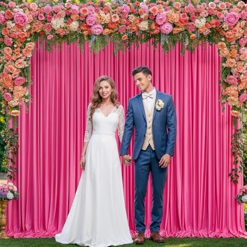 16x10FT Hot Pink Backdrop Curtains for Wedding Parties, Wrinkle Free Polyester Photography Backdrop Drapes for Wedding Baby Shower Birthday Parties Stage Background Stand Decorations 4x10ft,4 Panels - Image 6