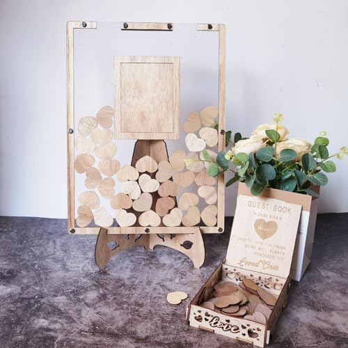 Wedding Guest Book Alternative, Rustic Guest Book Wedding Reception with Wooden Box and 80pcs Hearts, Guest Book Signs for Wedding Anniversary Birthday Party Baby Shower Decorations - Image 5