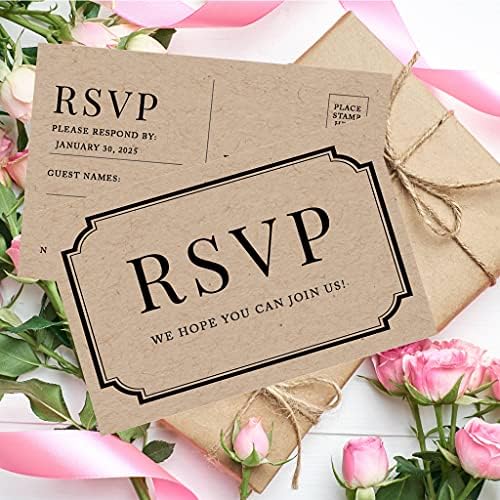 Andaz Press 56-Pack Personalized RSVP Postcards for Wedding Kraft Brown Art Deco Cardstock Response Reply Cards for Bridal Shower Baby Shower Birthday Event Custom Date and Return Address 4 x 6-Inch - Image 3