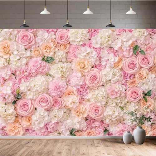 12x10ft Pink & Peach Floral Wall Backdrop, Blush Rose Hydrangea Flower Photography Background for Wedding, Bridal Shower, Baby Shower & Photo Booth Props - Image 6