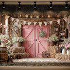 12X10FT Wedding Photography Backdrop Pink Barn Door Floral Bridal Backdrop Western Anniversary Ceremony Background Flower Girl Birthday Party Decorations Baby Shower Banner Country Photo Booth Props - Image 2