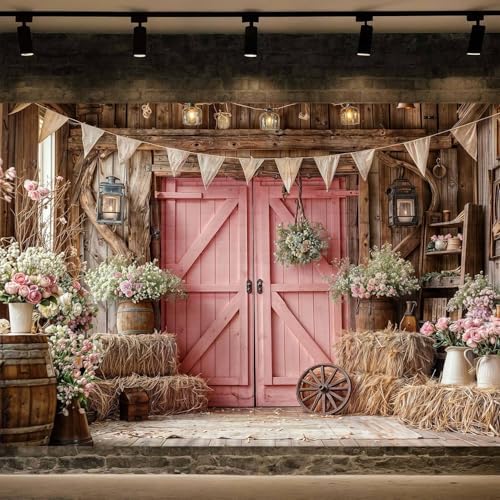 12X10FT Wedding Photography Backdrop Pink Barn Door Floral Bridal Backdrop Western Anniversary Ceremony Background Flower Girl Birthday Party Decorations Baby Shower Banner Country Photo Booth Props - Image 2