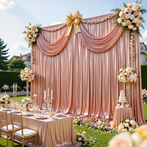 Rosy Satin Backdrop Curtains 4 Panels - Glitter Photo Drapes for Baby Shower, 20x10FT Shimmer Back Drop Cloth, Wrinkle Free for Birthday Party Bachelorette Bridal Shower Stage Background - Image 4