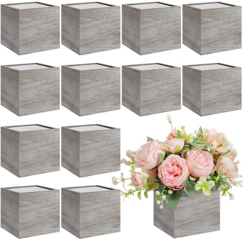 Suzile 12 Set Wooden Box Centerpiece, 4 Inch Square Planter Vase by Suzile