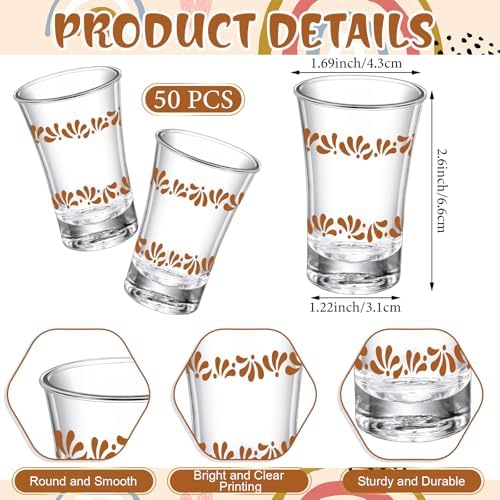 SiliFine 50 Sets Cielito Lindo Baby Shower Favors Shot Glasses for Guests Bulk 1.5oz Recuerdos Para Boda Wedding Shot Glass Thank You Card Bag for Guest Talavera Bridal Baby Shower(Terracotta) - Image 5