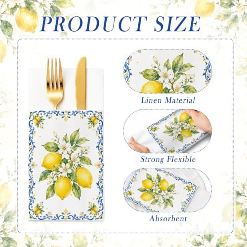 Italian Napkins,100 Pack Airlaid Paper Pocket Napkins,Lemon for Weddings - Image 7