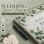 Engrowtic Embroidered Eucalyptus Leaves Wedding Guest Book Linen - Image 3