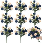 Zeyune 8 Pack 12 Inch Artificial Rose Bouquet, Navy Blue and Champagne by Zeyune