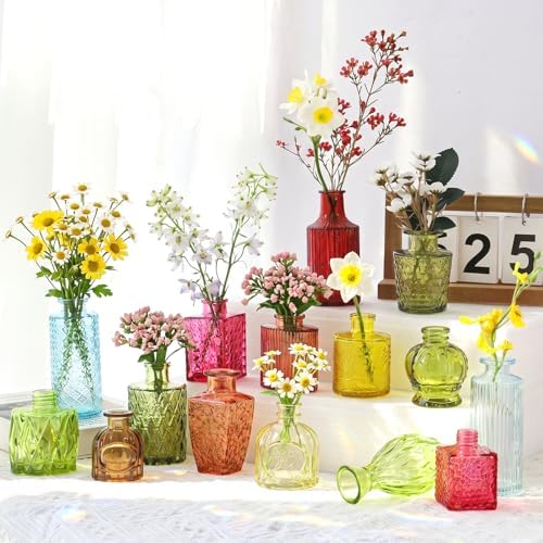 36 Pack Colorful Glass Bud Vase Set, Small Colored Vintage Vases - Image 4