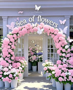 Metal Wedding Arch Stand with Base Gold Backdrop for Ceremony Party - Image 6