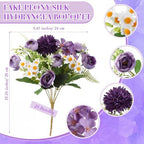 Tigeen 24 Bundles Peonies Artificial Flowers Faux Roses, Dark Purple - Image 2