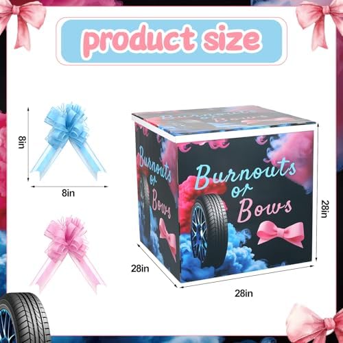 AmazingSpark 28in Giant Gender Reveal Gift Box Kit, Burnouts or Bows - Image 2