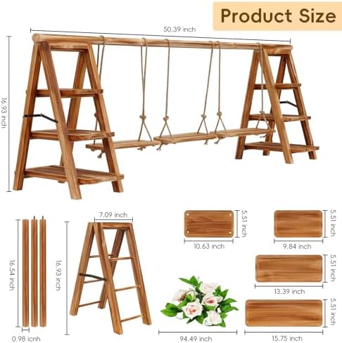 Wooden 3 Tier Cupcake Stand with Artificial Flower Vine Hanging Swing Trays Foldable & Removable Design for Birthday Wedding Catering Baby Shower Party - Image 2