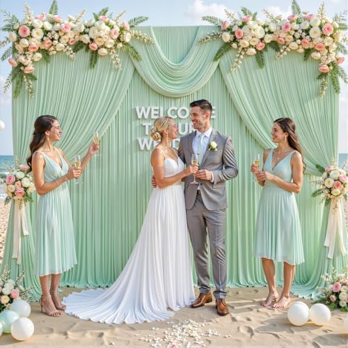 10ft x 7ft Sage Green Backdrop Curtain for Wedding Baby Shower Wrinkle Free Backdrop Drapes Panels for Parties Bridal Shower Birthday Photo Photography Polyester Fabric Background Decoration - Image 4