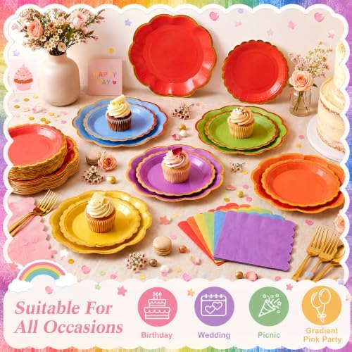 144 Pcs 48 Guests Rainbow Party Supplies Paper Plates and Napkins - Image 5