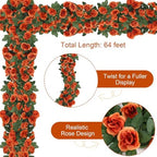 Aneco 8 Pack 64 FT Terracotta Flower Garland Fall Artificial Rose Vines Roses Fake Vine Flowers Plants Party Supplies for Fall Holiday Wedding Garden Craft Art Decoration - Image 3