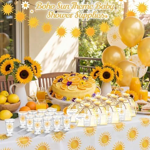 Funnymoom 50 Sets Sun Party Favors Sunshine Shot Glasses Baby Shower Party Decorations Acrylic Clear Shot Glasses Thank You Tags with Organza Gift Bag - Image 2