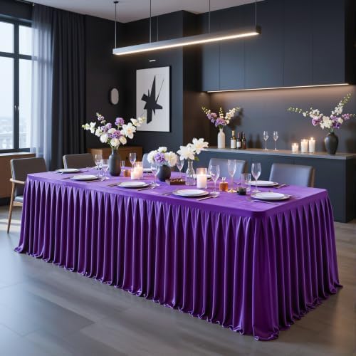 Dark Purple Satin Table Clothes for 8 Foot Rectangle Tables - 8FT Wrinkle Resistant Glitter Rectangle Tablecloths, Party Table Covers for Wedding Banquet, Baby Shower, Birthday, Holiday Dinner - Image 4