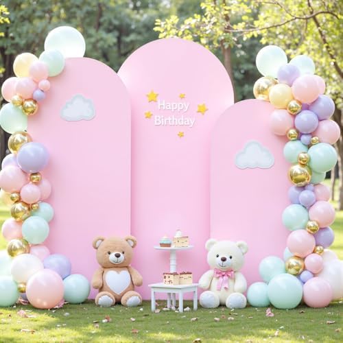 Pink and Lavender Arch Backdrop Cover 7.2FT 6.6FT 6FT Arch Covers Stretchy Backdrop Set of 3 Wedding Arch Cover Spandex Fitted Double-Color Fabric Arch Covers for Party Baby Shower Birthday Decoration - Image 3
