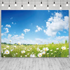 12x6ft Spring Backdrop Blue Sky Green Grass Photography Background Clouds White Flowers Natural Scenery Wedding Banner Decorations Kids Adults Birthday Baby Shower Portrait Photo Booth Prop - Image 3