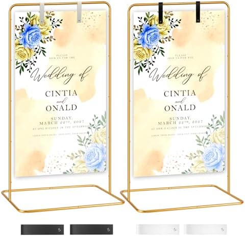 VZZNN 2 Pack Wedding Welcome Sign Stand, 68”x31”x20” Adjustable Gold Easel Holder with 4 Leather Straps, Heavy Duty Metal Floor Easels for Wedding Signs, Seating Charts, Baby Shower, Party Decor by VZZNN