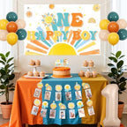 Cheereveal Boho Sun 1st Birthday Decorations Blue and Orange, One Happy Boy Backdrop Banner, Sunshine Photo Banner Cake Topper, Sun Rainbow Themed First Birthday Baby Shower Party Supplies for Boy - Image 2